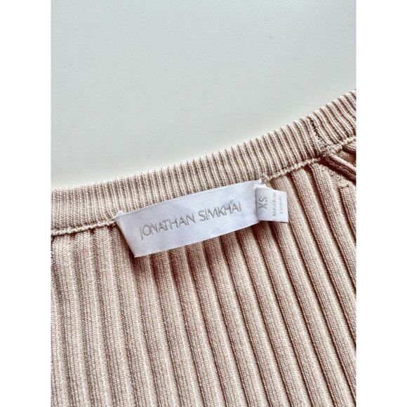 JONATHAN SIMKHAI Jayline Beige Ribbed Knit Deep Scoop Neck Sweater, Size XS - Picture 9 of 11